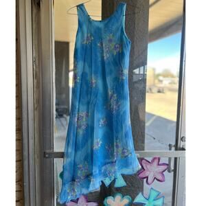 Vintage 90s blue asymmetrical floral dress size 14